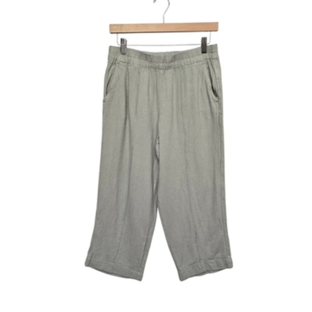 Madewell Pants Womens Medium Petite Gray Linen Blend Pull‎ On Cropped Wide Leg